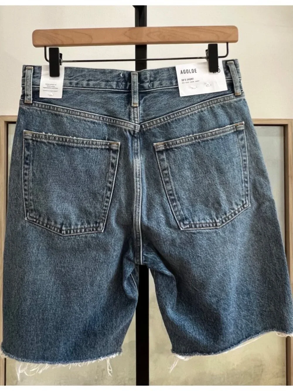 AGOLDE 90's Raw-Cut Edge Long Denim Shorts Size 25 Ruin Blue Bermuda